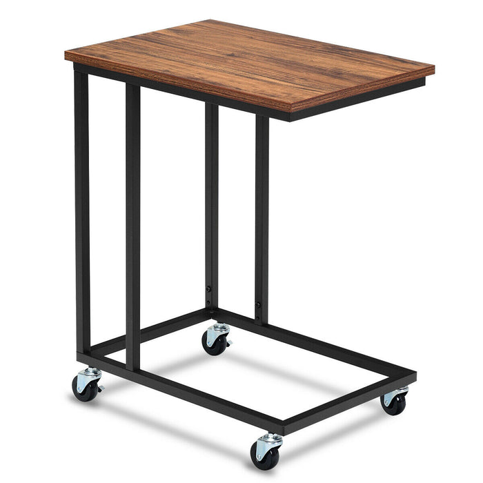 C-Shaped Side Table Coffee Laptop Holder Furniture with Wheels-