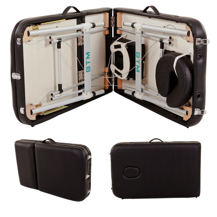 Aluminium Portable Massage Table - 3-Section Foldable Therapy Bed with Adjustable Headrest & Arm Sling - Ideal for Mobile Massage Therapists with Carrying Case Included