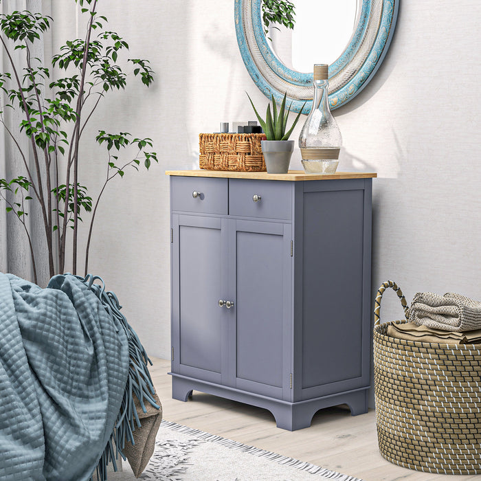 HOMCOM Side Storage Multi-use Sideboard Table Kitchen Floor Cabinet with Solid Wood Top, Adjustable Shelf, Drawer, Grey