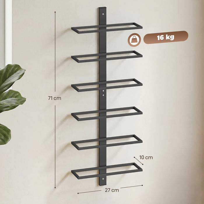 HOMCOM Wall Mounted Wine Rack, 6 Tier Metal Wine Display Rack, Storage Holder for Kitchen, Black