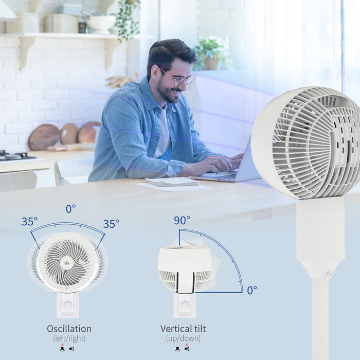 HOMCOM 9'' Air Circulator Fan 3 Speed, 70° Oscillation 90° Vertical Tilt, Carry Handle, Pedestal Fan, Pedestal Fan for Living Room, Bedroom, Office, White