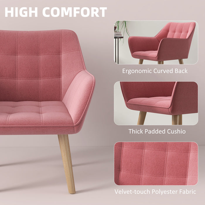 HOMCOM Accent Chair, Arm Chair with Wide Arms, Slanted Back, Thick Padding and Rubber Wooden Legs for Living Room, Pink | Aosom UK