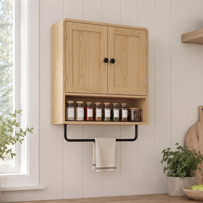 HOMCOM Bathroom Cabinet Wall Mounted, Bathroom Wall Cabinet with 2 Doors, Adjustable Shelf Storage for Toilet, Oak