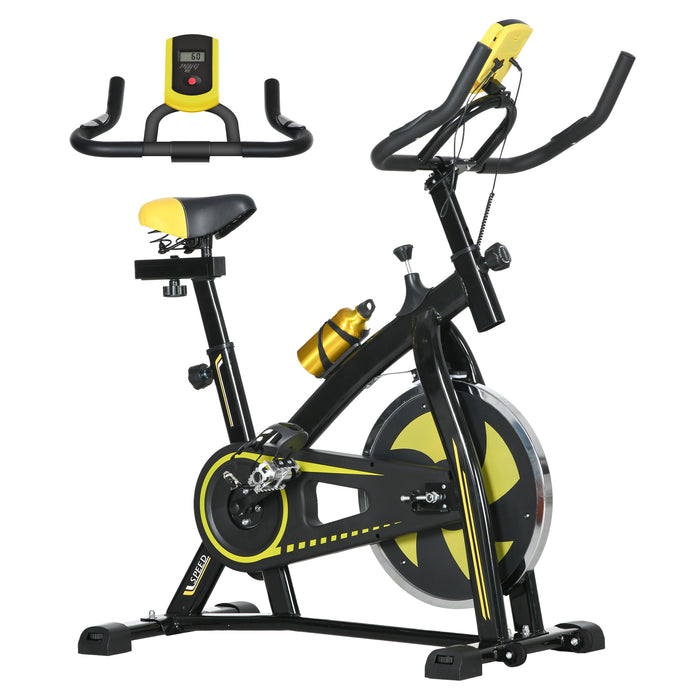 Indoor Cycling Exercise Bike - Adjustable Seat & Resistance Home Gym Stationary Bike, Yellow - Ideal for Cardio Workouts & Fitness Training