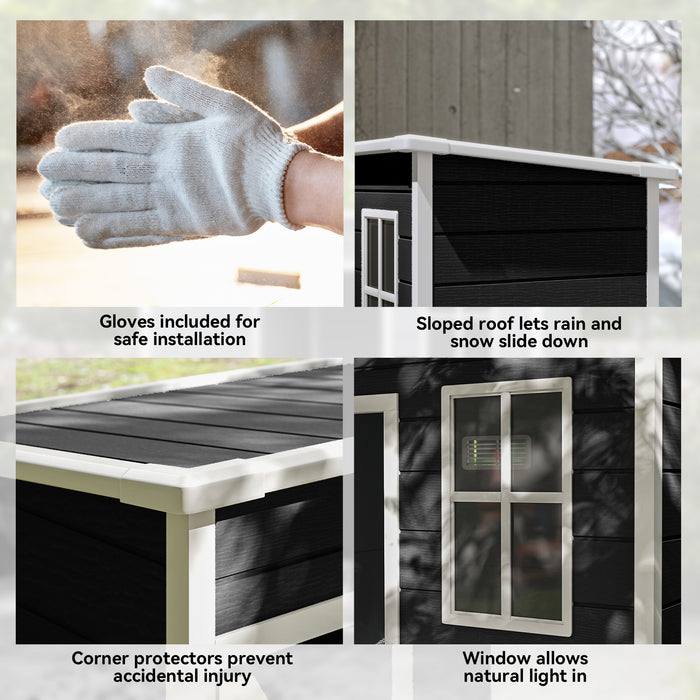 Outsunny 5' x 3' Garden Shed with Floor, Outdoor Storage Shed with Lockable Door, Window and Vent, Black