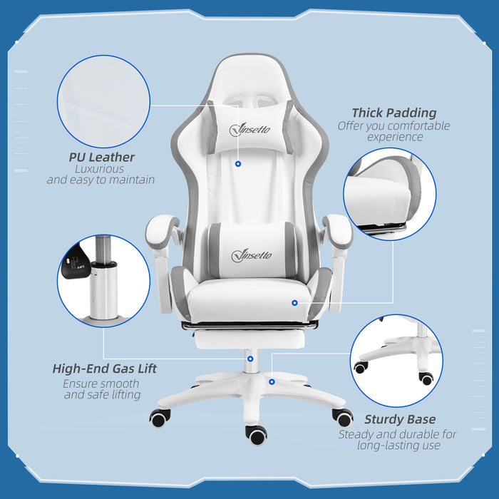 Racing Gaming Chair with Footrest - PU Leather Reclining Computer Chair with 360 Swivel, Headrest & Lumbar Support - Ergonomic Design for Gamers and Home Office Use