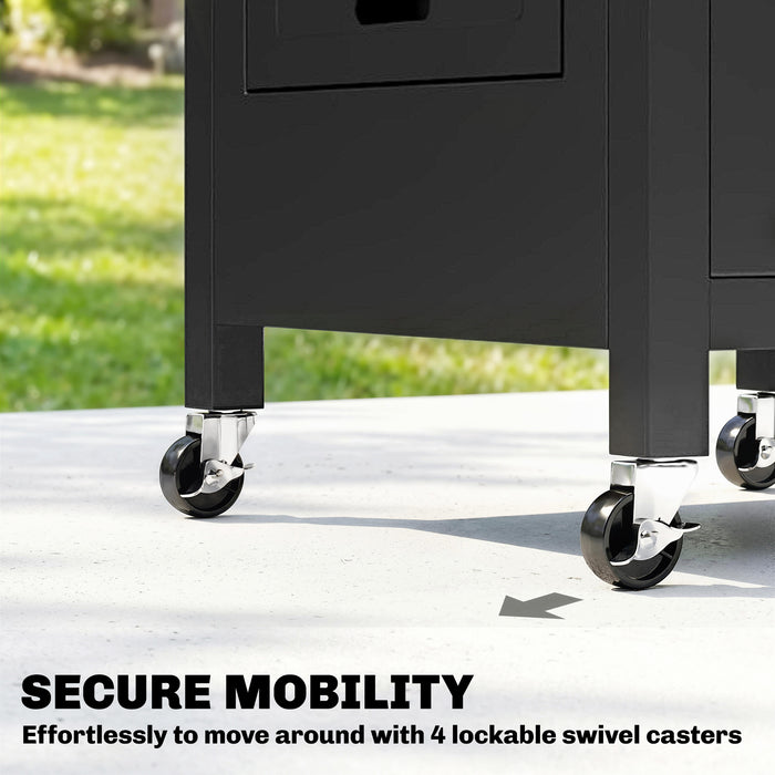 Outsunny Outdoor Grill Cart with Stainless Steel Tabletop, BBQ Table with a Cabinet, Towel Holder, Bottle Opener, Black