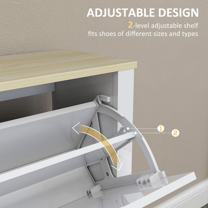 HOMCOM Slim Shoe Cabinet, Narrow Shoe Cupboard with 4 Flip Drawers, Adjustable Shelves for 16 Pairs of Shoes, White
