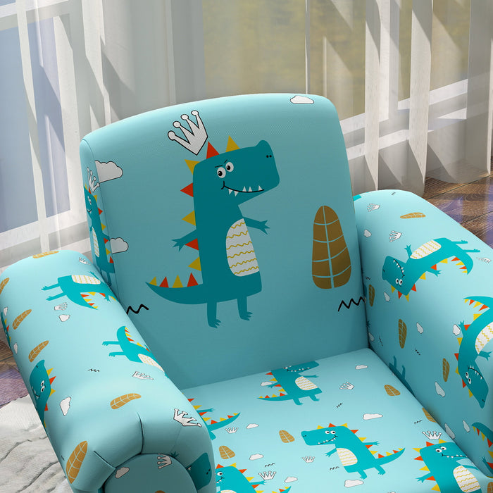 Kids Sofa Set with Dinosaur Theme - Sturdy Wooden Frame, 2-Piece Furniture for Toddlers - Perfect for Ages 1.5-3 Years, Vibrant Blue Color