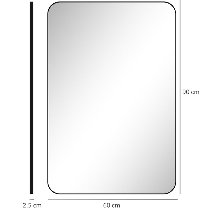 HOMCOM 90 x 60cm Curved Bathroom Mirror - Black
