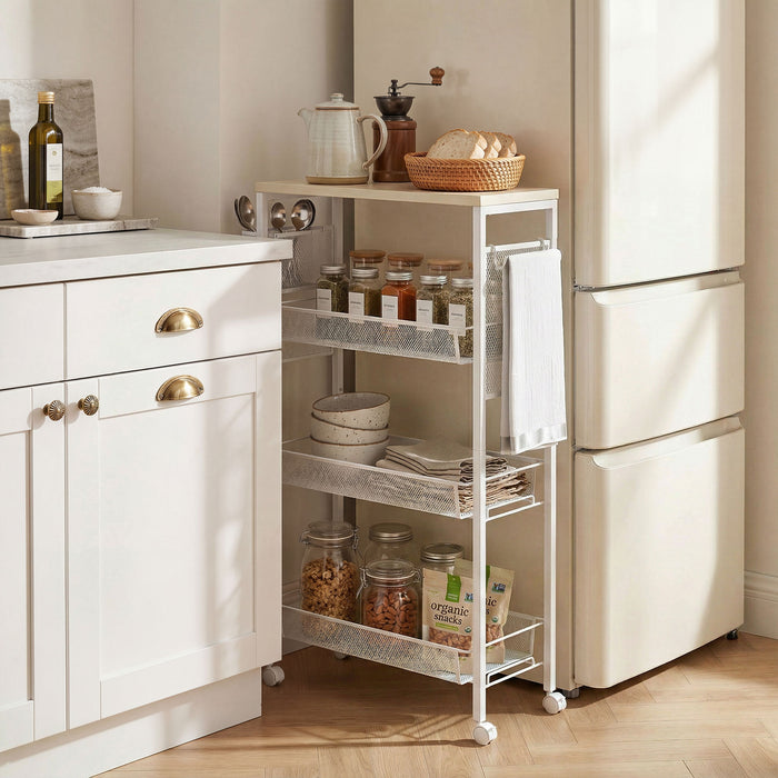 HOMCOM 3-Tier Kitchen Cart with 3 Steel Wire Baskets - White