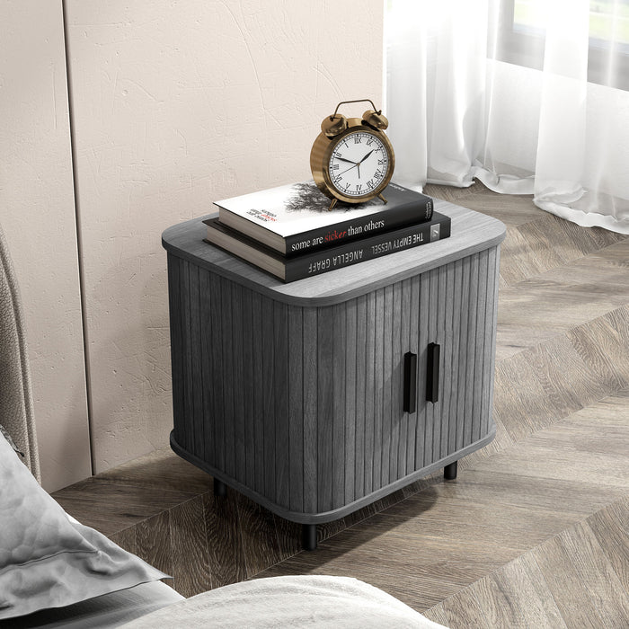 HOMCOM Bedside Table, Nordic Side Table with Roller Shutter Style Sliding Doors and Metal Legs for Bedroom, Living Room, Grey