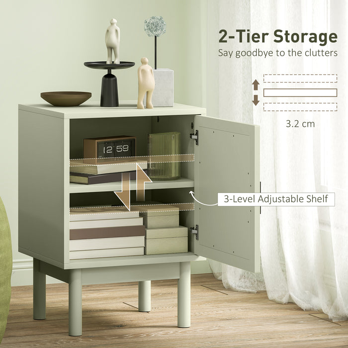 HOMCOM Set of 2 Rattan Bedside Tables, Boho Nightstands with Solid Wood Legs and Storage Cabinet for Living Room, Bedroom, Accent End Side Table, Light Green