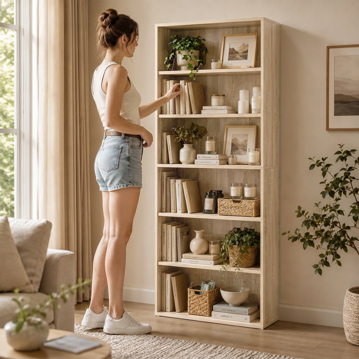 HOMCOM Freestanding Bookcase, 6 Tier Bookshelf with Adjustable Shelves for Living Room, Study, Oak
