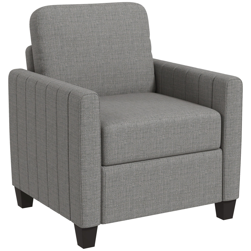 HOMCOM Armchair, Channel Tufted Modern Fabric Accent Chair, Comfy Upholstered Reading Lounge with Spring Cushion, Back Pillow, for Living Room, Bedroom, Office, Light Grey