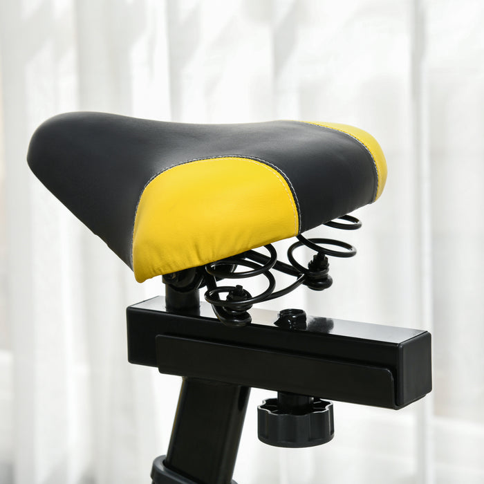 Indoor Cycling Exercise Bike - Adjustable Seat & Resistance Home Gym Stationary Bike, Yellow - Ideal for Cardio Workouts & Fitness Training