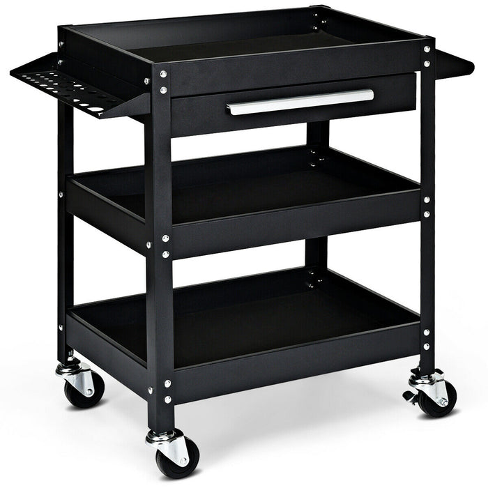 Utility Cart 3-Tray - Rolling Tool Organiser Trolley - Ideal for Workshop and Garage Storage Solutions