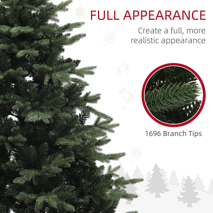 HOMCOM 6ft Artificial Spurce Christmas Tree with 1696 Branch Tips and Foldable Steel Base, Realistic Hinged Tree, Holiday Décor for Home Office, Green
