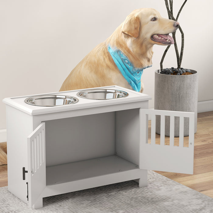 Elevated Pet Feeder Station with Food & Water Bowls - Built-in Storage for Convenience - Ideal for Large Dog Breeds, White Finish