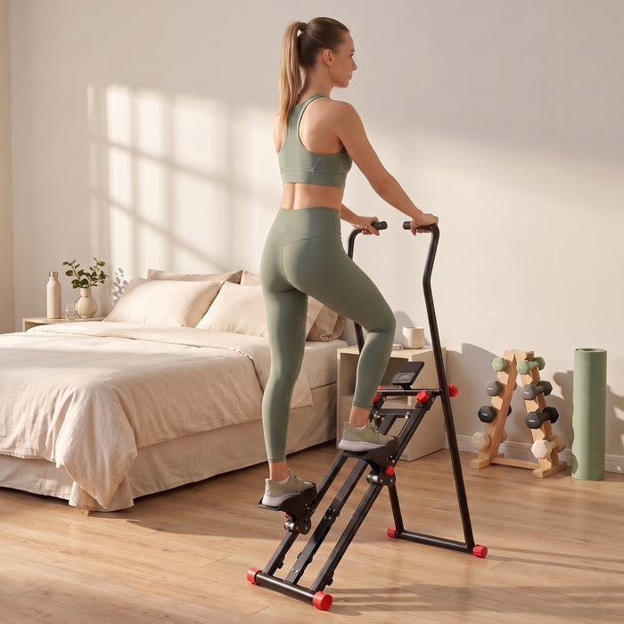 SPORTNOW Stair Stepper for Home Gym with 3 Resistances, Foldable Vertical Stair Climber with Adjustable Handlebar, LCD Monitor