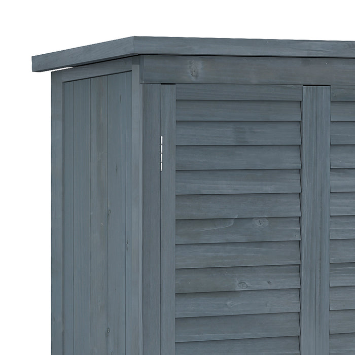 Outsunny Wooden Small Shed, Garden Storage Shed with 3 Shelves, Asphalt Roof and Shutter Doors, Grey