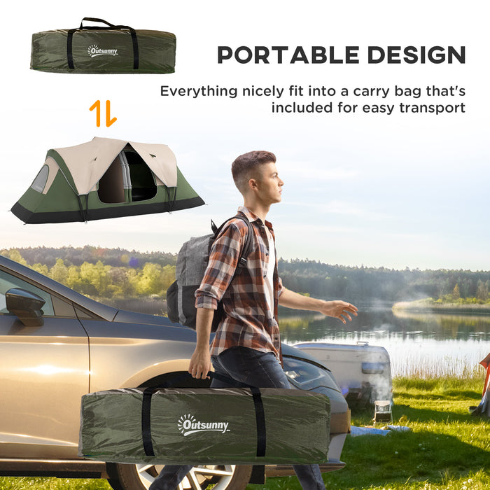 6-8 Person Camping Tent with 2000mm Waterproof Rainfly - Durable Outdoor Shelter for Fishing, Hiking, and Festivals - Dark Green with Carry Bag