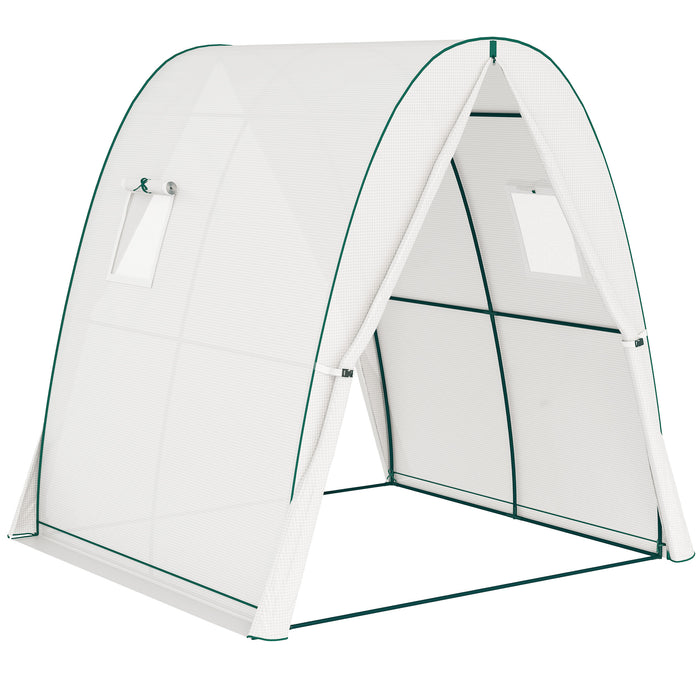 Outsunny Polytunnel Greenhouse with Sandbags, Walk-In Tunnel Green House with 2 Doors and Screen Windows, 1.8 x 1.8 x 2m, White