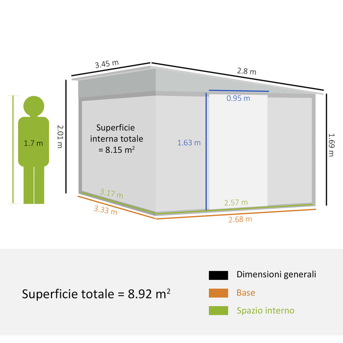 Outsunny 3.3 x 2.68m Corrugated Metal Shed - Black