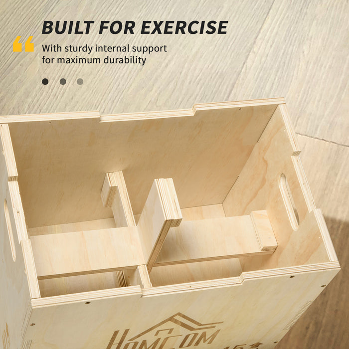 HOMCOM 3-in-1 Wooden Plyo Box, Plyometric Jump Box with Handle Openings for Home Gym, Workout Training, Natural