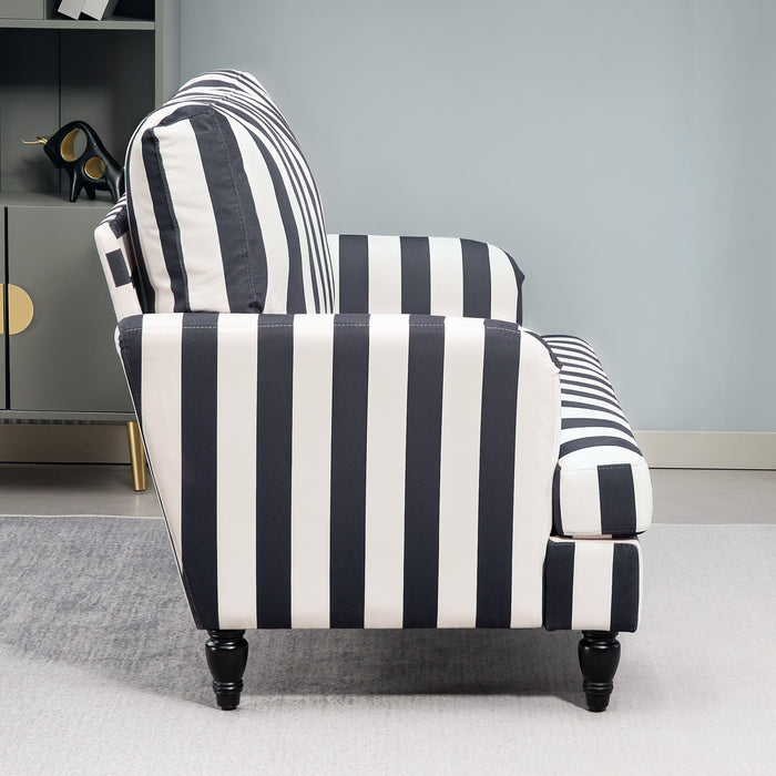 HOMCOM Modern Accent Chair, Velvet Single Sofa Armchair with Stripe, Turned Legs and Wide Seat, Upholstered Snuggle Chair for Living Room, Bedroom, Black and White