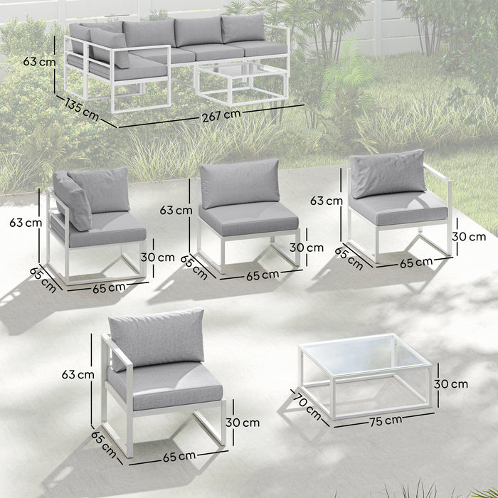 Outsunny 5 Seater Aluminium Garden Furniture Set, Garden Sofa Set with Thick Cushions, Light Grey