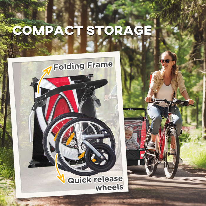 HOMCOM Baby Bike Trailer, Child Bicycle Trailer with 5 Point Harness, Steel Frame, Reflectors, Safety Flag, Hitch Coupler, Red