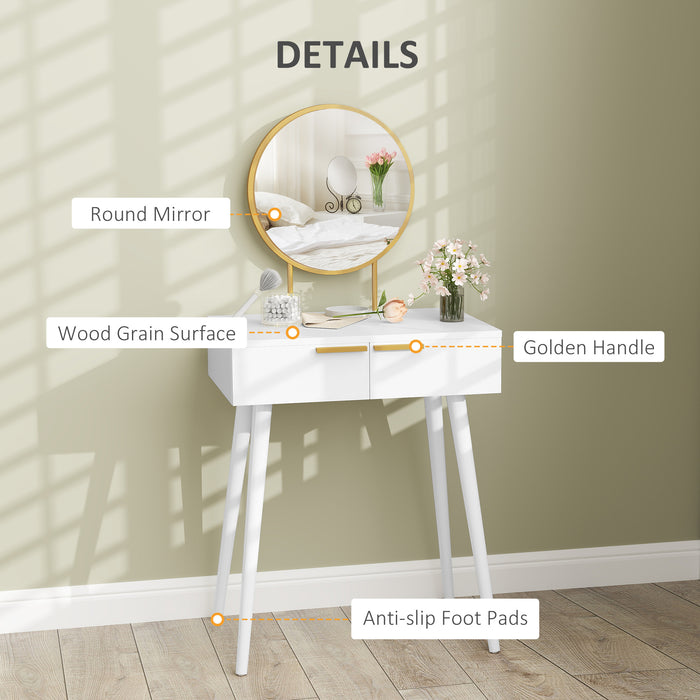 HOMCOM Dressing Table with Round Mirror - White