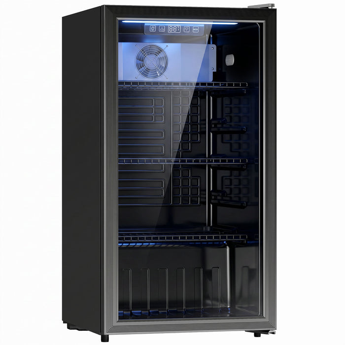 HOMCOM 90L Drinks Fridge, 139 Can Under Counter Freestanding Beer Fridge with LED Light