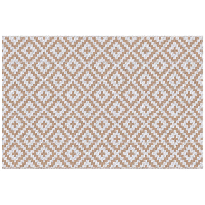 Outsunny Reversible Outdoor RV Rug, Patio Floor Mat, 274 x 182 cm Plastic Straw Rug for Garden, terrace, Beach, Camping, Coffee & White