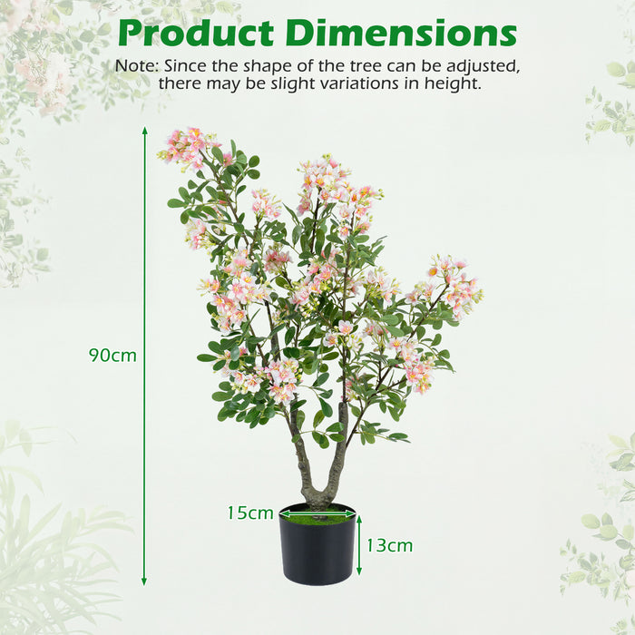 1 Piece 90 CM Artificial Impatiens Blossom Tree Faux  Floral Plant in Cement-filled Pot-