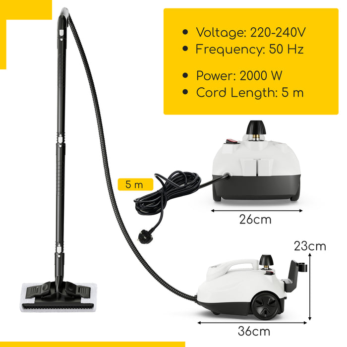 1.8L Steam Cleaner 2000W with 15 Piece Accessory Set-