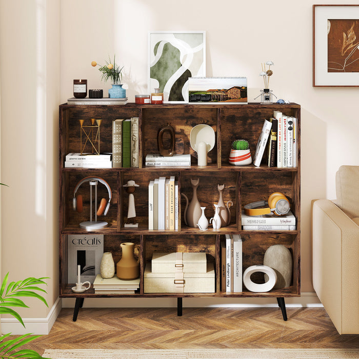 10-Cube Bookcase 120 CM Mid Century Modern Storage Organizer-