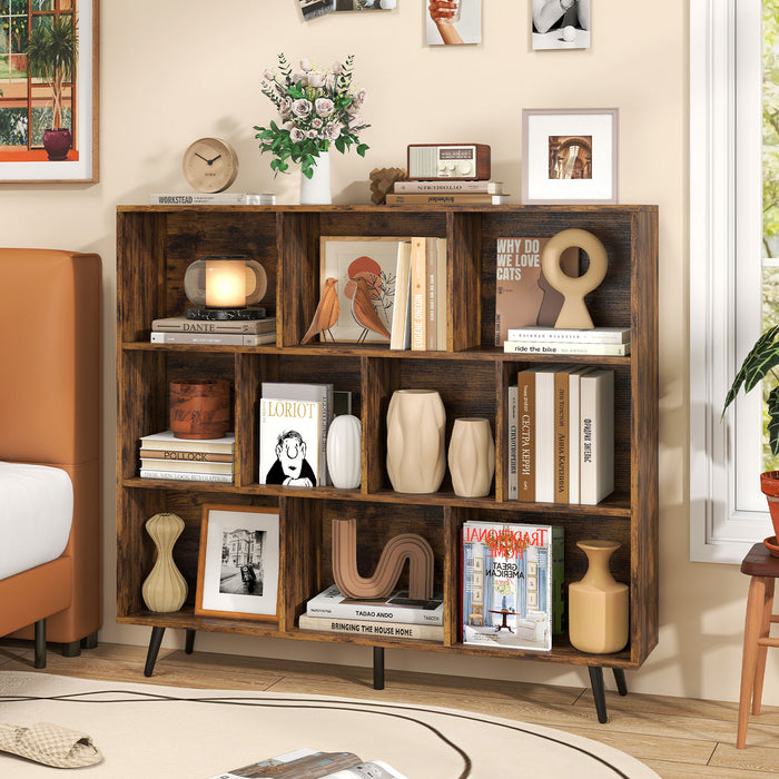 10-Cube Bookcase 120 CM Mid Century Modern Storage Organizer-