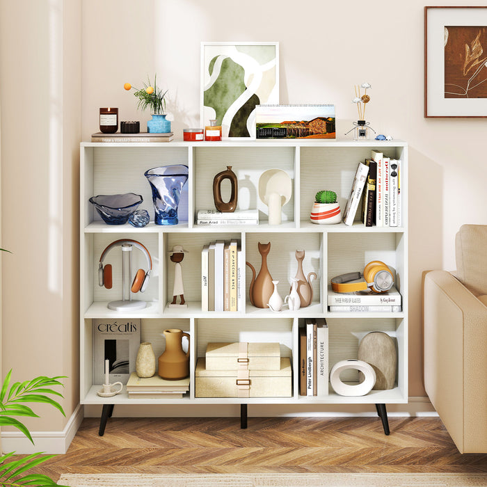 10-Cube Bookcase 120 CM Mid Century Modern Storage Organizer-
