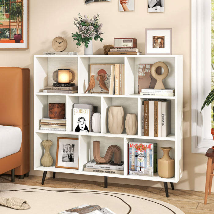10-Cube Bookcase 120 CM Mid Century Modern Storage Organizer-