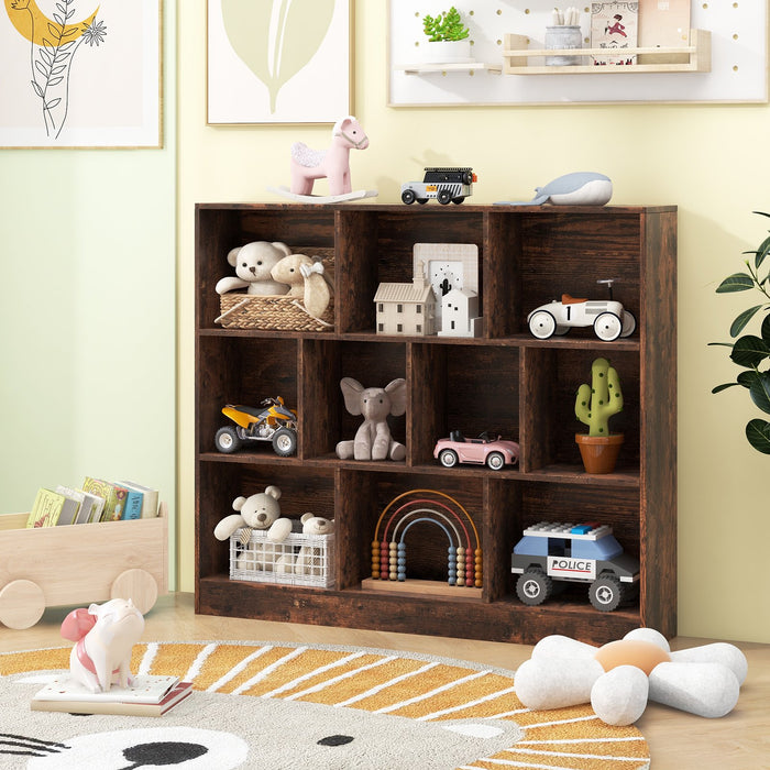 10-Cube Bookshelf Freestanding Storage Organizer with 2 Anti-Tipping Kits-