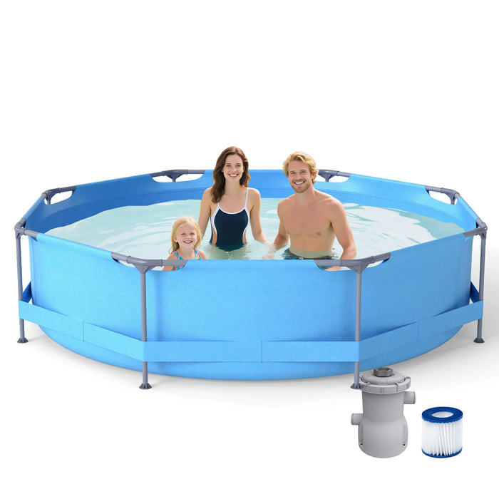 10 Feet Round Outdoor Framed Pool Set with Filter Pump