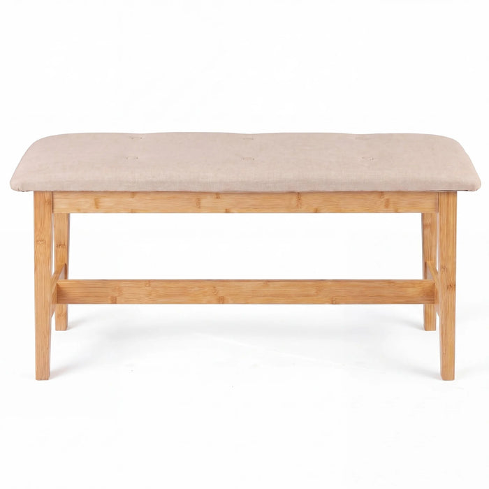 100 CM Button Tufted End of Bamboo Bed Bench with Padded Seat-Natrual