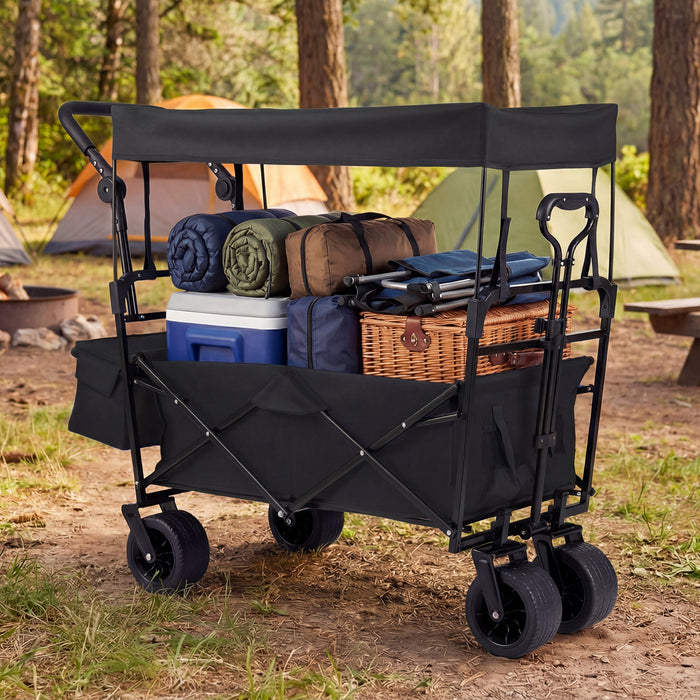 100 L Folding Garden Cart with Adjustable Handles and Canopy-