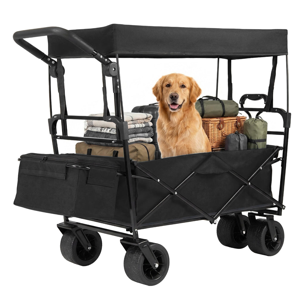 100 L Folding Garden Cart with Adjustable Handles and Canopy-
