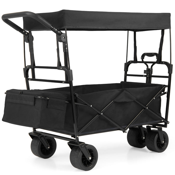 100 L Folding Garden Cart with Adjustable Handles and Canopy-