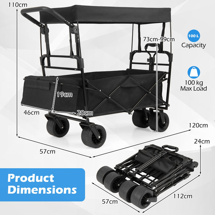 100 L Folding Garden Cart with Adjustable Handles and Canopy-