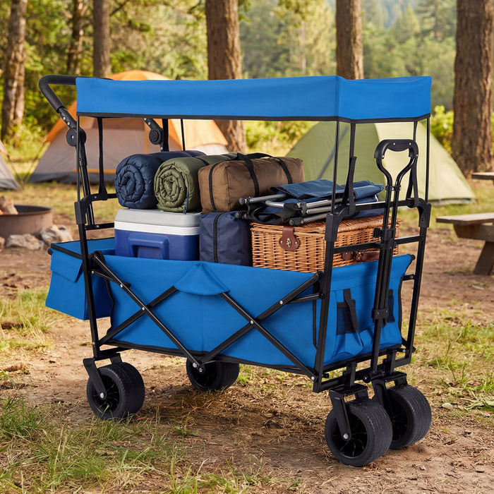 100 L Folding Garden Cart with Adjustable Handles and Canopy-