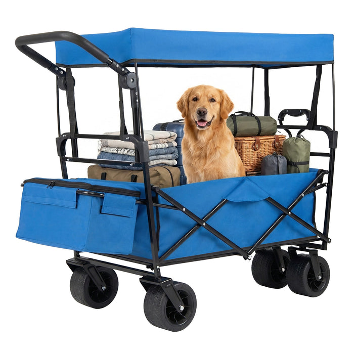 100 L Folding Garden Cart with Adjustable Handles and Canopy-